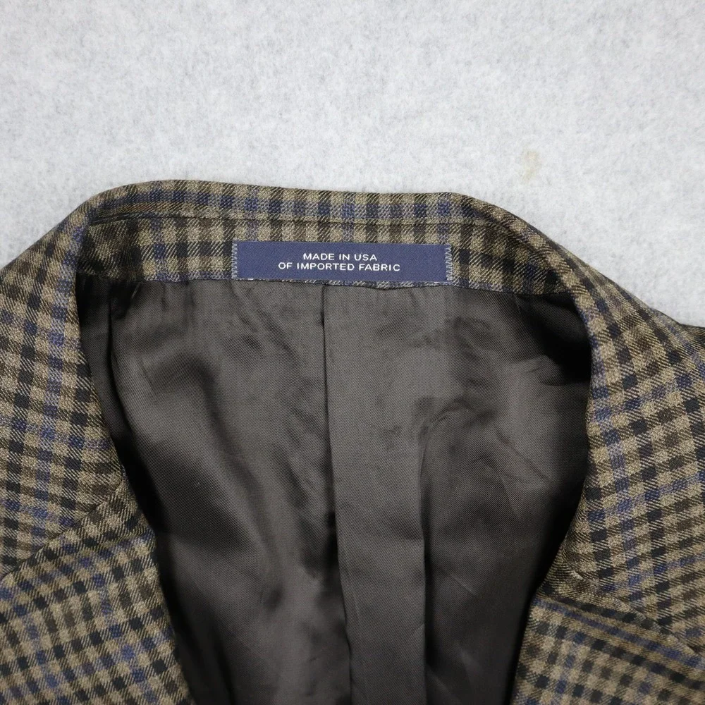 Joseph Abboud Blazer Mens 44L Wool Sport Coat Brown Blue Check Plaid Suit Jacket